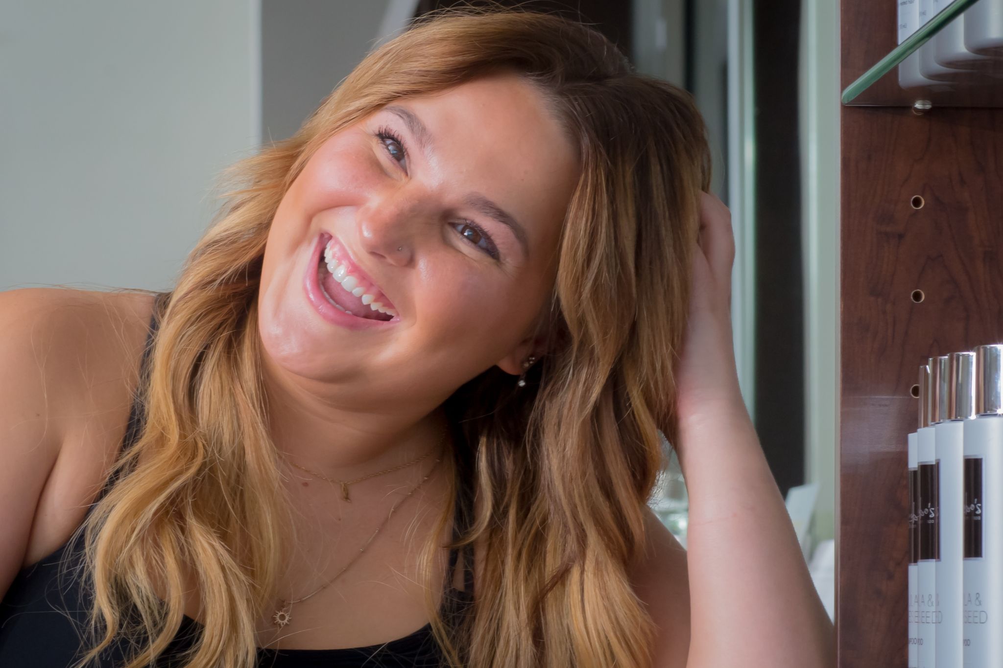 Garbo's Salon & Spa employee with side bangs